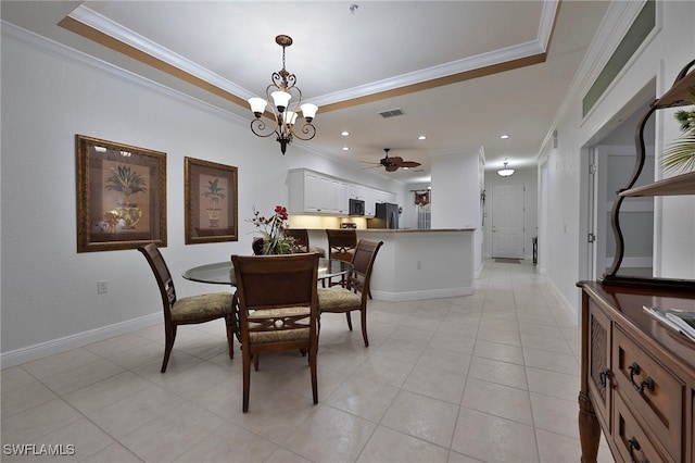 4844 Hampshire Ct Unit 305, Naples, FL 34112 - dining space with crown molding, light tile patterned flooring, a chandelier, and a ceiling fan