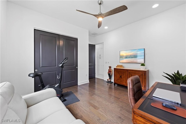 28617 Sicily Loop, Bonita Springs, FL 34135 - office featuring wood finished floors, ceiling fan, and recessed lighting