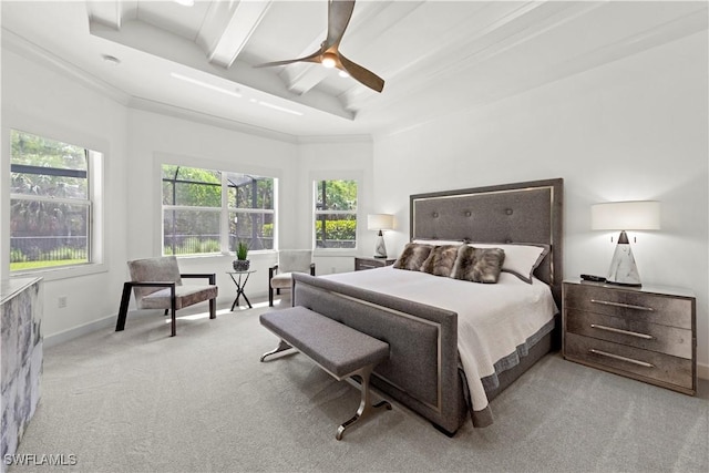 28617 Sicily Loop, Bonita Springs, FL 34135 - carpeted bedroom with beam ceiling, a ceiling fan, and crown molding