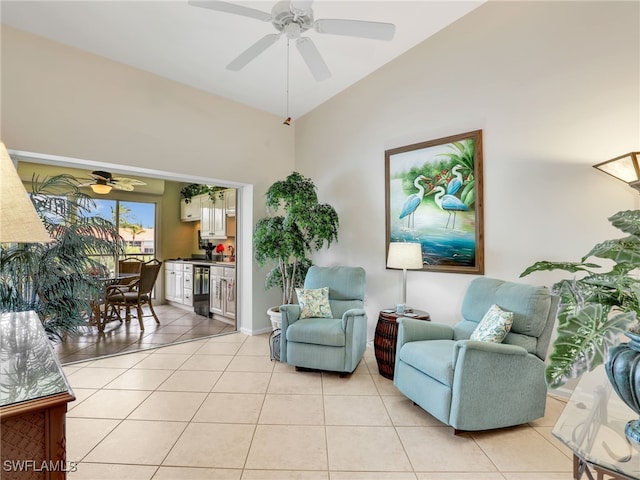6790 Beach Resort Dr Unit 14, Naples, FL 34114 - living room with a ceiling fan and light tile patterned floors
