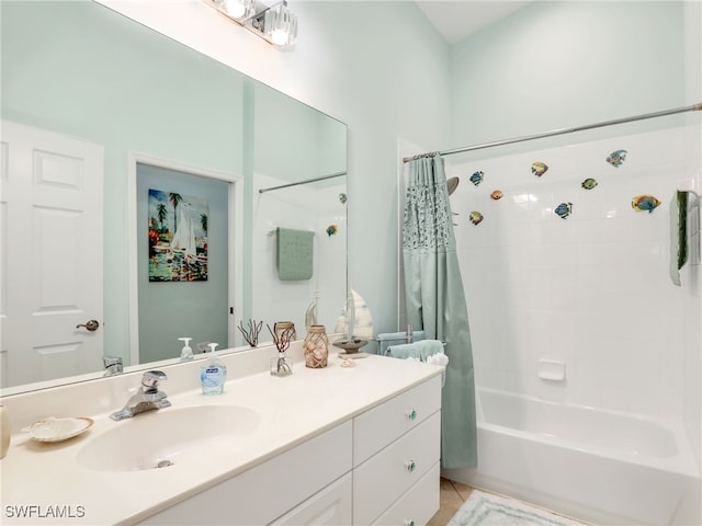 6790 Beach Resort Dr Unit 14, Naples, FL 34114 - full bath featuring vanity, shower / bath combo with shower curtain, and tile patterned flooring
