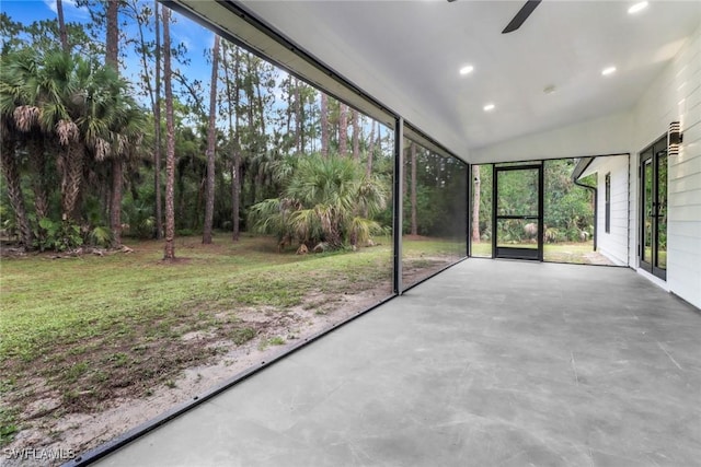 431 1st St NW, Naples, FL 34120 - unfurnished sunroom featuring ceiling fan and lofted ceiling