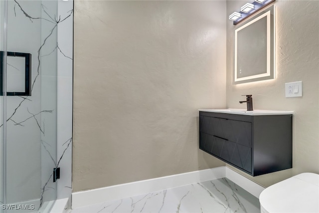 431 1st St NW, Naples, FL 34120 - bathroom with vanity, a stall shower, and marble finish flooring