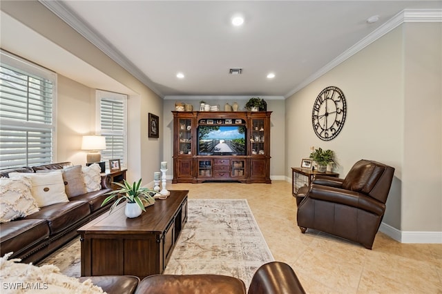 12977 Turtle Cove Trl, North Fort Myers, FL 33903 - living area with crown molding, recessed lighting, and light tile patterned floors