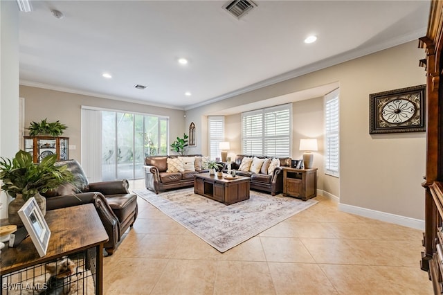 12977 Turtle Cove Trl, North Fort Myers, FL 33903 - living area with ornamental molding, recessed lighting, and light tile patterned flooring