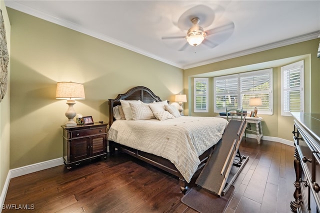 12977 Turtle Cove Trl, North Fort Myers, FL 33903 - bedroom featuring dark wood-style floors, ornamental molding, and ceiling fan