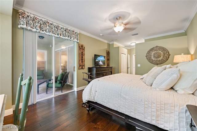 12977 Turtle Cove Trl, North Fort Myers, FL 33903 - bedroom featuring dark wood-style flooring, crown molding, and ceiling fan