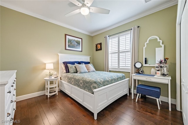 12977 Turtle Cove Trl, North Fort Myers, FL 33903 - bedroom with dark wood finished floors, crown molding, and a ceiling fan