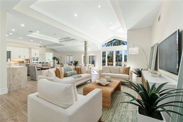 5203 Starfish Ave, Naples, FL 34103 - living room featuring light wood-style flooring and recessed lighting