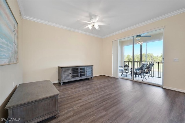 8610 Cedar Hammock Cir Unit 1223, Naples, FL 34112 - living room featuring ceiling fan, dark wood-type flooring, and crown molding