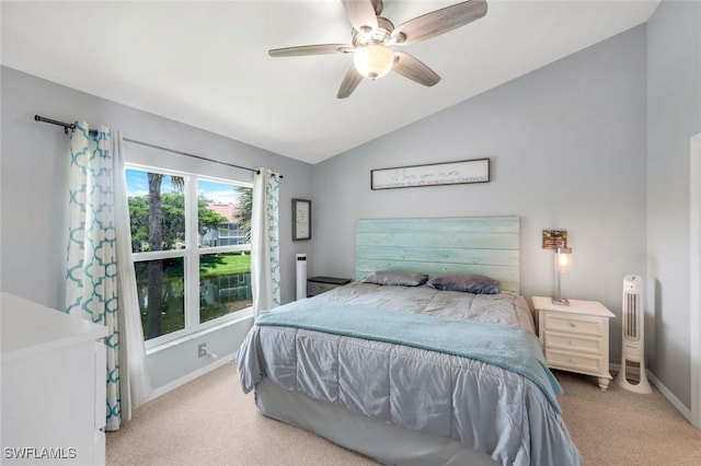5040 Cedar Springs Dr Unit 201, Naples, FL 34110 - bedroom featuring carpet, lofted ceiling, and ceiling fan