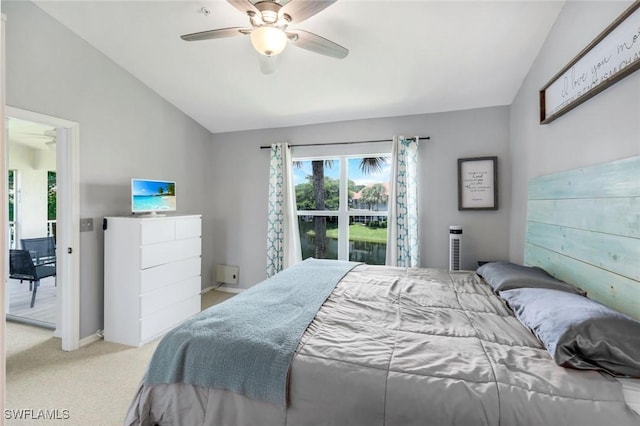 5040 Cedar Springs Dr Unit 201, Naples, FL 34110 - carpeted bedroom with lofted ceiling and ceiling fan