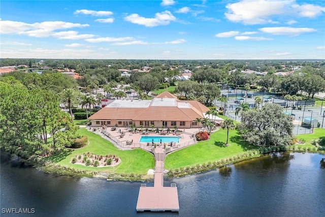 4333 Mistlethrush Ln, Naples, FL 34119 - aerial view of a pool area and a nearby body of water