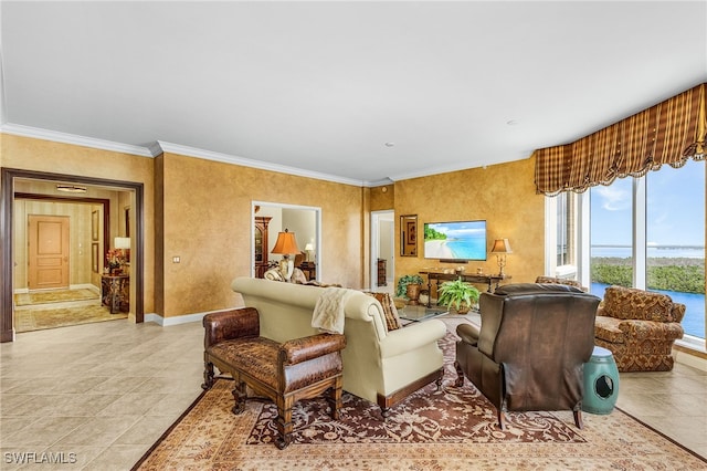 4137 Bay Beach Ln Unit 5P2, Fort Myers Beach, FL 33931 - living area featuring light tile patterned flooring and ornamental molding