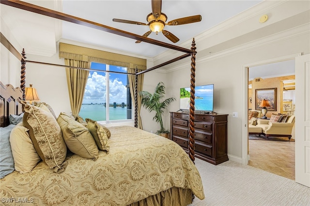 4137 Bay Beach Ln Unit 5P2, Fort Myers Beach, FL 33931 - carpeted bedroom with ornamental molding and ceiling fan