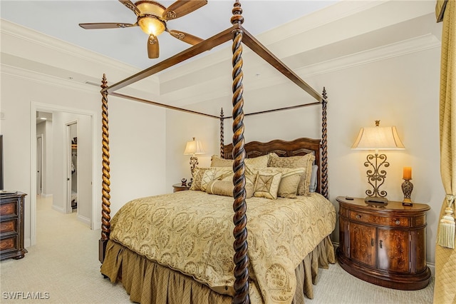 4137 Bay Beach Ln Unit 5P2, Fort Myers Beach, FL 33931 - bedroom featuring light colored carpet, crown molding, and ceiling fan