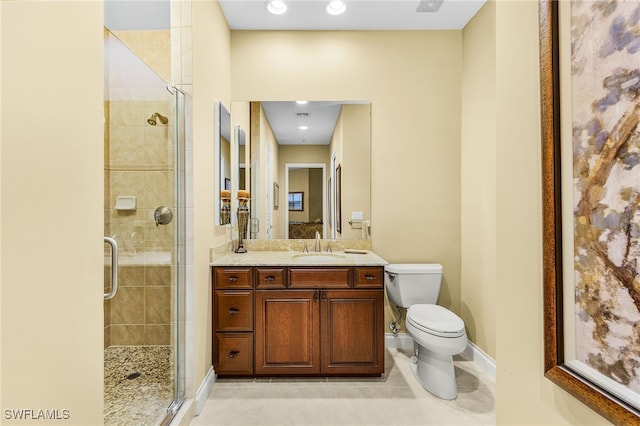 4137 Bay Beach Ln Unit 5P2, Fort Myers Beach, FL 33931 - full bathroom featuring vanity, a shower stall, tile patterned flooring, and recessed lighting