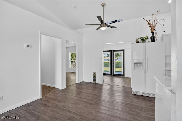 1905 SW 11th St, Cape Coral, FL 33991 - unfurnished living room with plenty of natural light, a ceiling fan, dark wood-type flooring, and vaulted ceiling