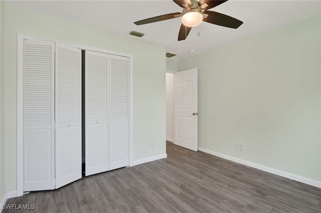 1905 SW 11th St, Cape Coral, FL 33991 - unfurnished bedroom featuring wood finished floors, a closet, and ceiling fan
