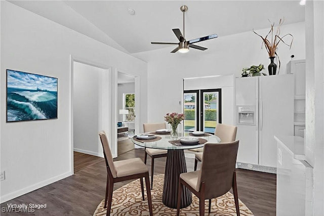 1905 SW 11th St, Cape Coral, FL 33991 - dining space with a ceiling fan, wood finished floors, and vaulted ceiling