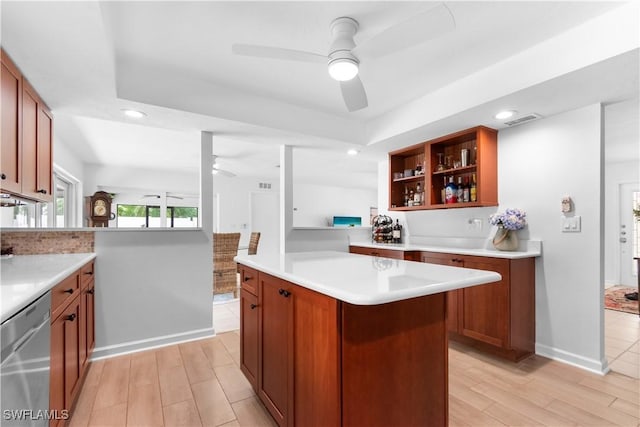 18381 Panther Trail Ln, North Fort Myers, FL 33917 - kitchen featuring stainless steel dishwasher, a ceiling fan, light countertops, light wood-type flooring, and recessed lighting