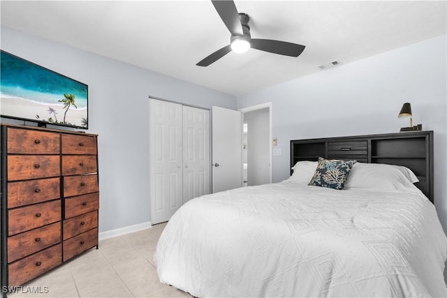 18381 Panther Trail Ln, North Fort Myers, FL 33917 - bedroom featuring light tile patterned floors, a closet, and ceiling fan