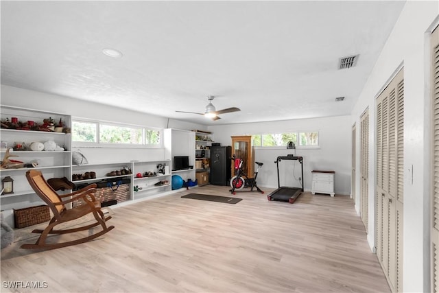 18381 Panther Trail Ln, North Fort Myers, FL 33917 - living area featuring light wood-type flooring, a ceiling fan, and recessed lighting