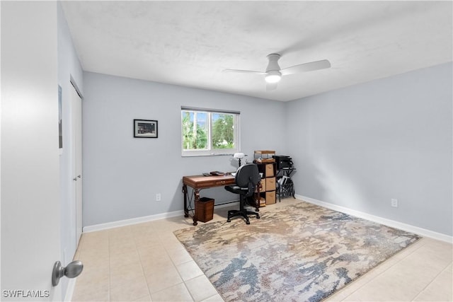 18381 Panther Trail Ln, North Fort Myers, FL 33917 - office with ceiling fan and tile patterned flooring
