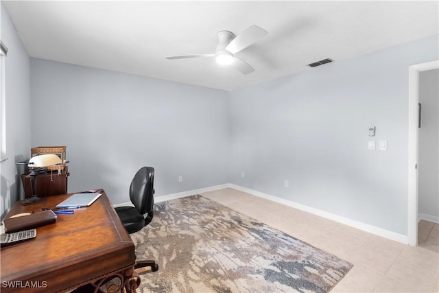 18381 Panther Trail Ln, North Fort Myers, FL 33917 - home office featuring ceiling fan and light tile patterned floors