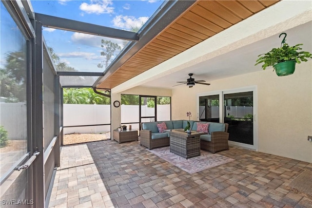 18381 Panther Trail Ln, North Fort Myers, FL 33917 - sunroom / solarium with an outdoor living space and a ceiling fan