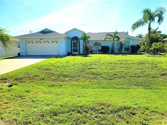4619 SW 20th Pl, Cape Coral, FL 33914 - ranch-style home with stucco siding, driveway, a garage, and a front yard