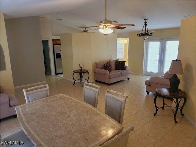 4619 SW 20th Pl, Cape Coral, FL 33914 - dining area with a ceiling fan, lofted ceiling, and light tile patterned floors