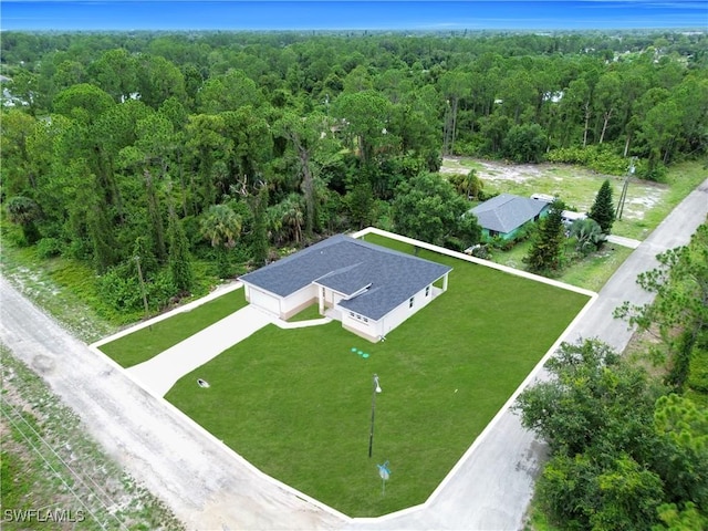 933 Anthony St E, Lehigh Acres, FL 33974 - aerial view of property and surrounding area featuring a heavily wooded area and property parcel outlined