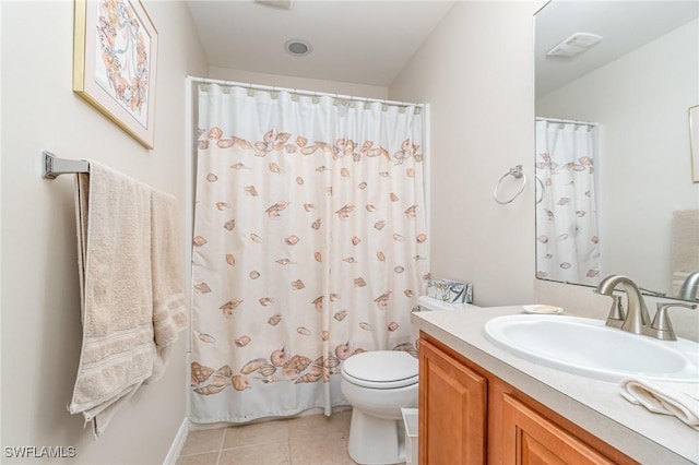 9322 Aegean Cir, Lehigh Acres, FL 33936 - bathroom featuring vanity, tile patterned flooring, and curtained shower