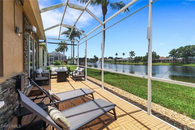 8644 Ibis Cove Cir, Naples, FL 34119 - sunroom / solarium with a water view and outdoor lounge area