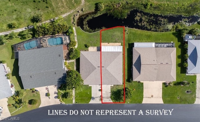 20013 Petrucka Cir N, Lehigh Acres, FL 33936 - aerial view of property and surrounding area with property parcel outlined and a pool area
