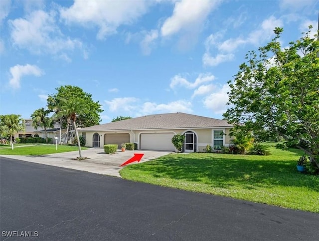 20013 Petrucka Cir N, Lehigh Acres, FL 33936 - single story home with a garage, a front lawn, driveway, and stucco siding