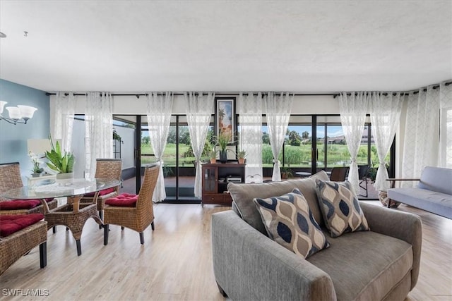 20013 Petrucka Cir N, Lehigh Acres, FL 33936 - living area with healthy amount of natural light, a chandelier, and light wood-style flooring