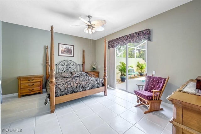 2799 Jude Island Way, Naples, FL 34119 - bedroom featuring access to exterior, a ceiling fan, and light tile patterned floors