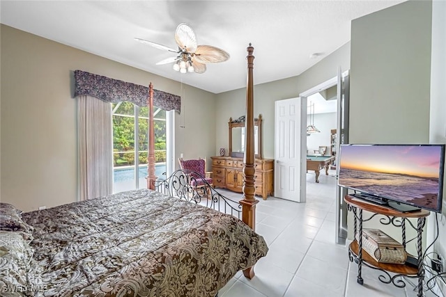 2799 Jude Island Way, Naples, FL 34119 - bedroom with access to exterior, ceiling fan, and light tile patterned floors