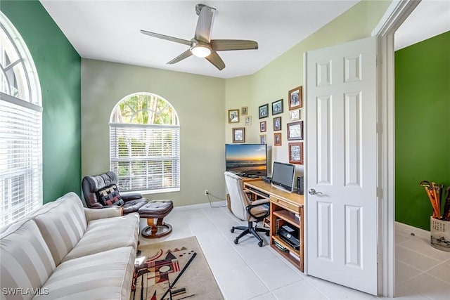 2799 Jude Island Way, Naples, FL 34119 - office area with ceiling fan and light tile patterned floors