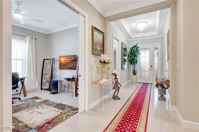 8142 Lucello Ter S, Naples, FL 34114 - tiled entrance foyer with a ceiling fan and crown molding