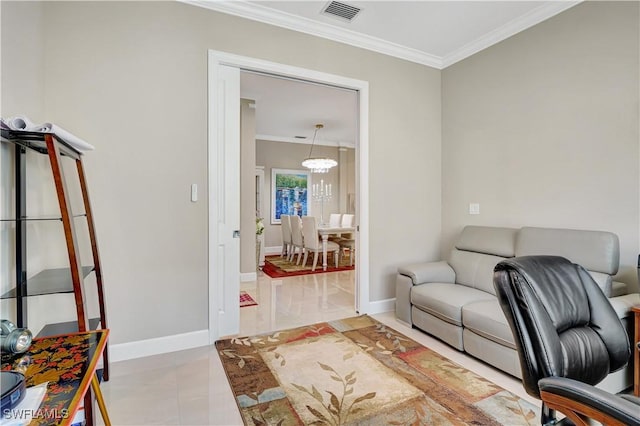 8142 Lucello Ter S, Naples, FL 34114 - office space featuring crown molding and a chandelier