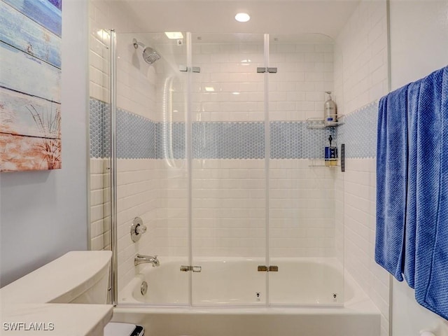 4431 Bay Beach Ln Unit 522, Fort Myers Beach, FL 33931 - full bath with enclosed tub / shower combo, vanity, and recessed lighting