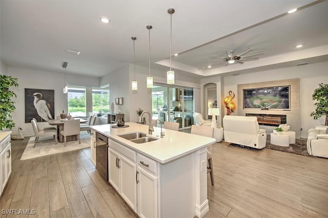 3649 Avenida Del Vera, North Fort Myers, FL 33917 - kitchen with open floor plan, light wood-style flooring, white cabinetry, light countertops, and recessed lighting