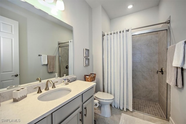 3649 Avenida Del Vera, North Fort Myers, FL 33917 - bathroom with vanity, tiled shower, and tile patterned floors