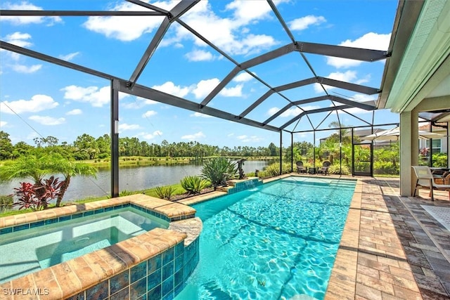 3649 Avenida Del Vera, North Fort Myers, FL 33917 - view of pool with a water view, a patio area, a pool with connected hot tub, and a lanai