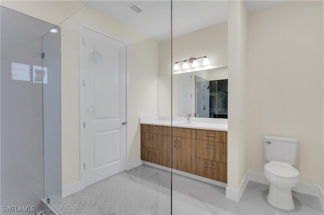 3307 18th St SW, Lehigh Acres, FL 33976 - bathroom featuring vanity, marble finish floors, and a shower with shower door