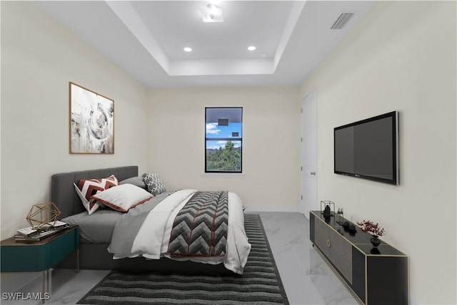 3307 18th St SW, Lehigh Acres, FL 33976 - bedroom featuring marble finish flooring, recessed lighting, and a tray ceiling