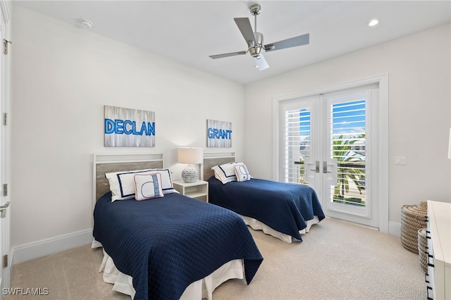 745 Riviera Dr, Naples, FL 34103 - carpeted bedroom with french doors, access to exterior, a ceiling fan, and recessed lighting